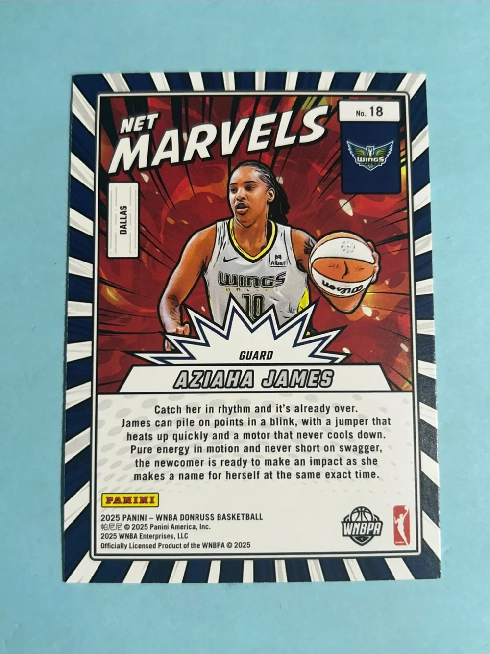 Aziaha James , Dallas Wings ,2025 Panini Net Marvels Rookie card #18